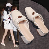 Breakj Woman Root With Home Commuting Outside Wear Slippers Pearl Color Matching Versatile Fashion Slipper