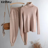 sweater 2 Pieces Set 2020 women chic Knitted Pullover top + Sweater pants Jumper Tops+ trousers sweater