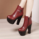 Tiangao 15Cm Catwalk Martin Boots Autumn And Winter Velvet Thickened Waterproof Table Thick Heels High Heels Medium-Sized Short