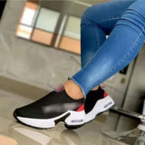 New Net Surface Flying Weaving Shoes Women's Leisure Air Cushion Sports Shoes Large Size Thick-Soled Mesh