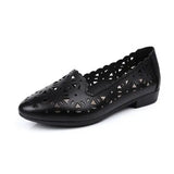 2021 Women Flat Shoes Genuine Leather Woman Ballet Pointed Toe Flats Summer Lady Hollow Out Loafers Women Shoes