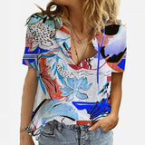 Women Elegant Office Simple Turn-down Collar Cartoon Print Casual Shirt Fashion Summer Short Sleeves Button Cardigan