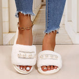 Hairy Slippers Pearl Fashion Flat Slippers Women's Home Leisure Anti-Rabbit Cotton Slippers Big