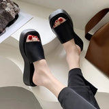 Women Thick Bottom Wedge Heel Outer Wear 2023 Summer New White Fashion Muffin Flat Bottom Solid Color Women's