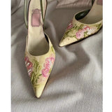 Breakj Embroidery Pointed Heel Heels 2023 New Summer Chinese Mouth Shallow Female Head