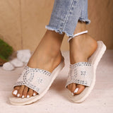 2025 Summer New Fashion Water Drill Thick-Bottomed Slippers Casual Round Head Canvas Light
