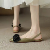 Breakj Knot Red Baotou Sandals Female Summer New Square Head Temperament Low Heel Single Shoes Female After Empty Shoes Niche Flat