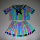 2in1 Lolita Cosplay Reflective Evening Party Schoolgirl Outfit for Womens Sailor Costumes Lingerie Set with Top Shirt Mini