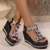 Breakj Summer New Large-Size Women's Sloping Sandals Bow Set Pine Cake Water Drill Bottom Fish Mouth