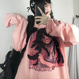Harajuku Tshirt Streetwear Anime t shirt Females Cool Cartoon Print Hip Hop Streetwear Funny Print Casual Pink