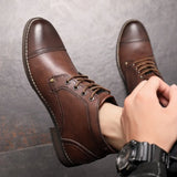 Retro Men's Leather Boots Spring Men Shoes British Casual Boot for Man Flats Ankle Boots Basic Men Western