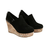 Breakj Slope Heel Single Shoe Women's Spring New Suede Leather Splicing Round