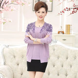 Set 2 Pieces Women Sweaters Tops Floral Tee Shirt + Blouse Suits Autumn Winter Pullovers Femme Plus Size 3XL Top