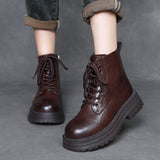 Breakj Leather Retro British Style Martin Boots 2025 Autumn And Winter New Fashion Casual Women's Boots Thick Bottom Increase Short