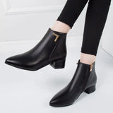 Women Boots Casual Leather Low High Heels Spring Shoes Woman Pointed Toe Rubber Ankle Boots Black Red Zapatos