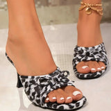 2025 New Women's Shoes Bow Leopard High-Heeled Sandals Tip Fine Heel High-Heeled Sandals Women's