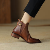 Breakj New Soft Skin And Ankle Boots Flat And Bare Boots Round Heel Chelsea