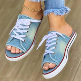 Women Canvas Sandals 2021 Fashion Breathable Summer Slippers Open Toe Shoes Ladies Faux Denim Flat Shoes Zapatos
