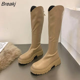 Winter Platform Women Long Boot Fashion Thick Sole Flats Heels Round Toe Knee High Boot Back Zipper knight