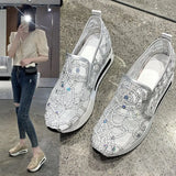 Female Wedge Shoes Sequin Mesh Breathable Shoes Women Gold Silver Platform Sneakers Women Height Increasing Wedges Shoes