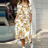 Women Turn-down Collar Flower Print Casual Shirt Dress Fashion Summer Half Sleeves Buttons Cardigan Irregular Elegant