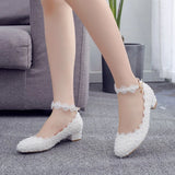 Breakj 3 Cm Square-Headed Single-Shoe One-Word Wristband Spring And Autumn White Lace Wedding Shoes Bridesmaids