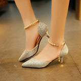 New Women's Sandals Pointed Korean Version Fashion Sequins High Heels Women's Beaded Women's Sandals
