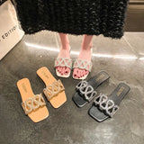 Breakj Version Of Waterdiamond Type Flat Bottom Slippers Female Women Flat Slippers Square Head One Foot Pedal