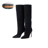 High Heels Western Boots Fashion Knee High Boots Woman Microfiber Red High Heel Long Boots Pointed Toe Autumn Winter