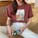 cotton t-shirt women's summer ins short-sleeved 2021 new sanding bottoming shirt loose printed t-shirt