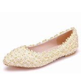 Breakj Bridal Shoes Handmade Wedding Shoes Color Flat-Soled Wedding Shoes Bridesmaids Performance Flat Heel Single