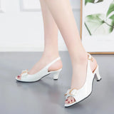 New Korean Summer Bow Fish Mouth Sandals Women's Medium Heel Thick 42 Size Women