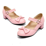 EDEELVEEYS Vintage Mary Janes Daily Party Ladies Shoes Lolita Bowtie Med Heels Pumps Women Plus Size 34-50 Purple Blue