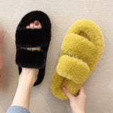 Winter Keep Warm Women Fur Furry Slippers for Home Fluffy Soft Indoor Slides Thick Flats Heel Non Slip Indoor House