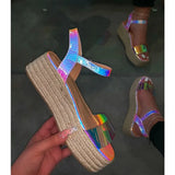 Summer 2020 Women Hemp High Heel Platform Outdoor Leisure Buckle Slippers Beach Sandals Ladies Sexy Biling