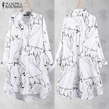 Tunic Women Printed Blouse Long Shirt 2022 ZANZEA Casual Button Down Shirt Chemise Female Long Sleeve Top Lapel