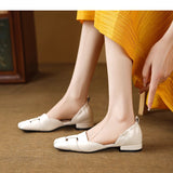Retro Woven Hollow Sandals for Women 2024 Summer New Sheepskin Comfortable Square Head Flat Hollow Single