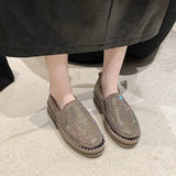 Large Size Women's Shoes Water Drill Woolen Shoes Women's Thick-Soled Muffin Shoes Round Head Comfortable Single Shoes Fashion Love