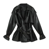 Autumn Women Loose Pu Faux Soft Leather Jacket Turndown Collar Motorcycle Black Coat Female Streetwear Outerwear With