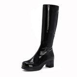 Women Patent Leather Boots 2021 Autumn Winter High Heel Platform Mid Calf Boots For Women Colorful Fashion Light PU