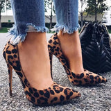 High Heels Shoes Women Pumps Flock Leopard Print Sexy Stilettos 10 12cm Party Heeled Designer Shoes Plus Big
