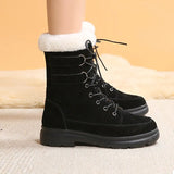 Woman Boots Winter Fur Boots Black Snow Boots Plush Warm Suede Ankle Booties Flat Shoes Women Botas