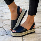 Flat Sandal Slip On Hemp Thick Bottom PU Leather Non Slip Casual Female Sandals Solid Ladies Comfort Sandalias Plus