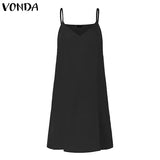 VONDA Summer Sexy White Lace Dress 2022 Women V-Neck Dot Hollow Asymmetrical Hem Dress Bohemian Holiday Vestidos Party