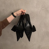 Breakj 2025 New Large Fashion Women's Shoes Black Bow Ornament Elegant High-Heeled Simple Muller Single