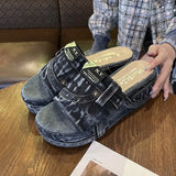 Breakj Slippers Women In Spring And Summer Wear New Trendy Shoes Fashion Thick-Soled Sandals One-Word Drag Cowboy Letter Cool