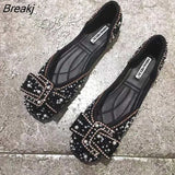 New Women Ballet Flats Comfortable Crystal Diamond Dress Bow Sequins Single Shoes Rhinestone Glitter Square Toe