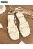 Sandals Women's 2023 Summer New Fashion Flat Open Toe Cross Tie Shoes Casual Elegant Dress Lace Up Beach Gladiator