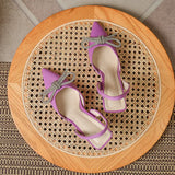 Brand Rhinestones Bowknot Women Sandals Elegant Thin High heels Flock Slingbacks Summer Office Lady Shoes Purple