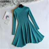 Autumn Winter black Sweater Dress Women o-neck Long Sleeve A Line thick Knit mini Dress female girl short bodycon